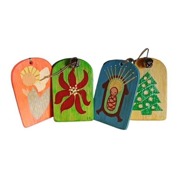 Set of 4 wooden christmas ornaments double sided - Picture 2 of 7